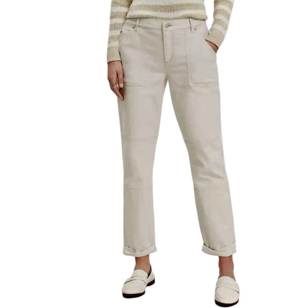 LOFT Outlet Tapered Leg Cotton Blend Ankle Pants in Cream Size 14P (PETITE)